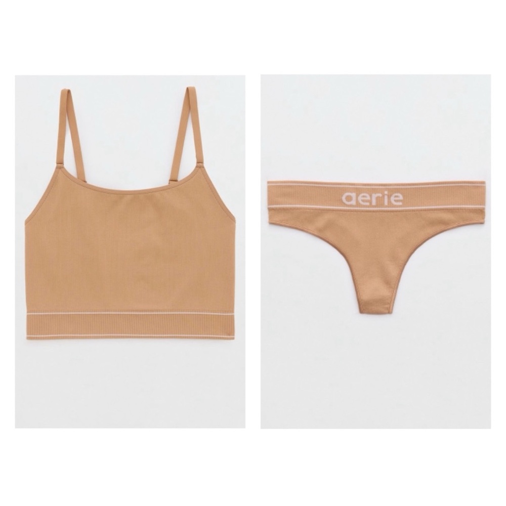 Aerie Superchill Seamless Bra Top & Logo Thong Underwear